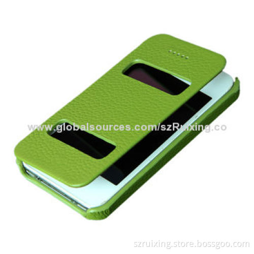 Luxury genuine leather case for iPhone 4/4s with double open window